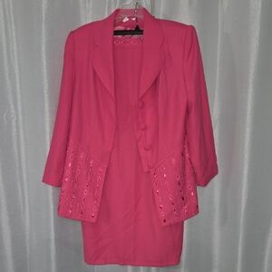 Elegant Pink Women's Blazer and Dress Set